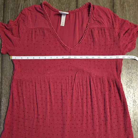 KNOX ROSE Burgundy Short Sleeve Dress with Swiss Dots Size Medium - Picture 8 of 12